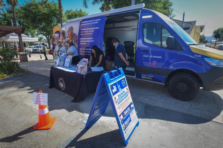 Mobile outreach vehicle stationed at TODEC Legal Center in Perris.