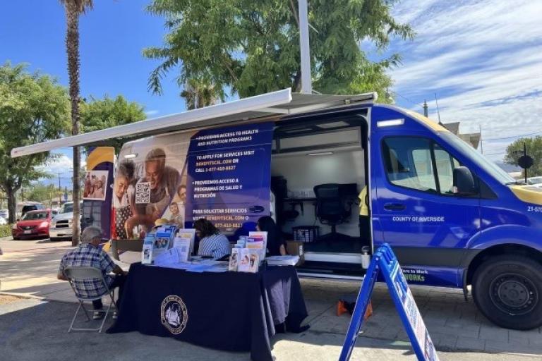 Mobile outreach vehicle stationed at TODEC Legal Center in Perris.