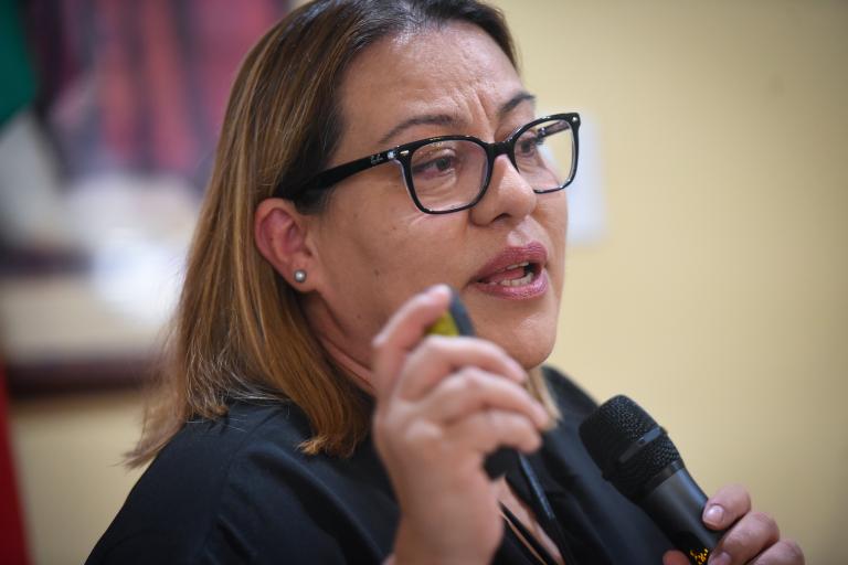 Marivel Castañeda gives a Medi-Cal presentation at the TODEC Legal Center in Perris.